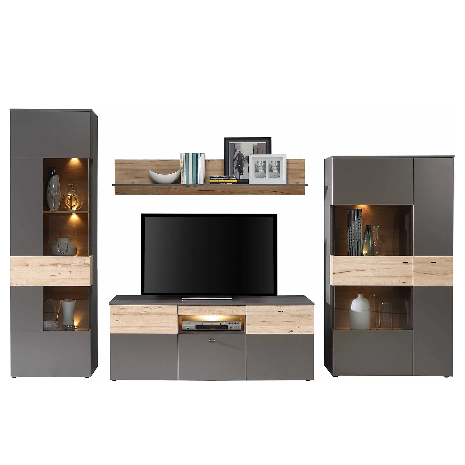 Loftscape Ensemble meubles TV Corey (4 éléments) - Avec éclairage - Imitation chêne / Gris 20 Loftscape Ensemble meubles TV Corey (4 éléments) - Avec éclairage - Imitation chêne / Gris – Image 18