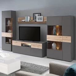 Loftscape Ensemble meubles TV Corey (4 éléments) - Avec éclairage - Imitation chêne / Gris