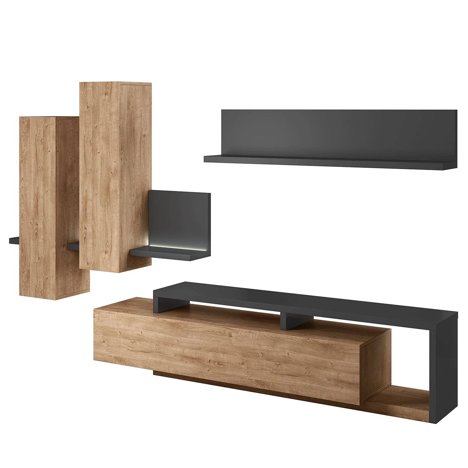 Loftscape Ensemble meubles TV Littor (3 éléments) - Imitation chêne / Anthracite 5 Loftscape Ensemble meubles TV Littor (3 éléments) - Imitation chêne / Anthracite – Image 3