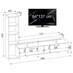Loftscape Ensemble meubles TV Sasino - Blanc / Imitation chêne sable -Meubles TV muraux Soldes 1000333619 220302 500 SKETCH DETAILS P000000001000333619 sketch
