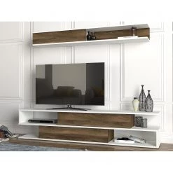 Loftscape Ensemble meubles TV Morioka - Blanc / Imitation noyer -Meubles TV muraux Soldes 1000333622 220302 020 MOOD DETAILS P000000001000333622 mood