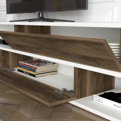 Loftscape Ensemble meubles TV Morioka - Blanc / Imitation noyer -Meubles TV muraux Soldes 1000333622 220302 032 DETAILS P000000001000333622