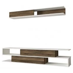 Loftscape Ensemble meubles TV Morioka - Blanc / Imitation noyer -Meubles TV muraux Soldes 1000333622 220317 030 DETAILS P000000001000333622