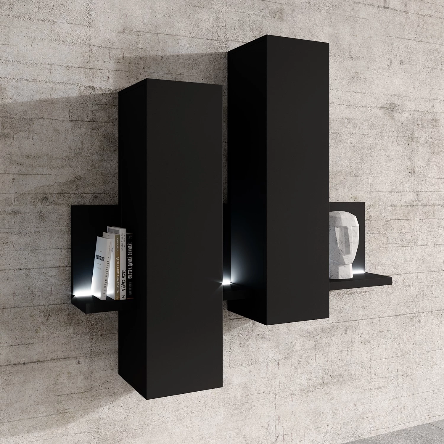 Loftscape Ensemble meubles TV Littor (3 éléments) - Noir 4 Loftscape Ensemble meubles TV Littor (3 éléments) - Noir – Image 2