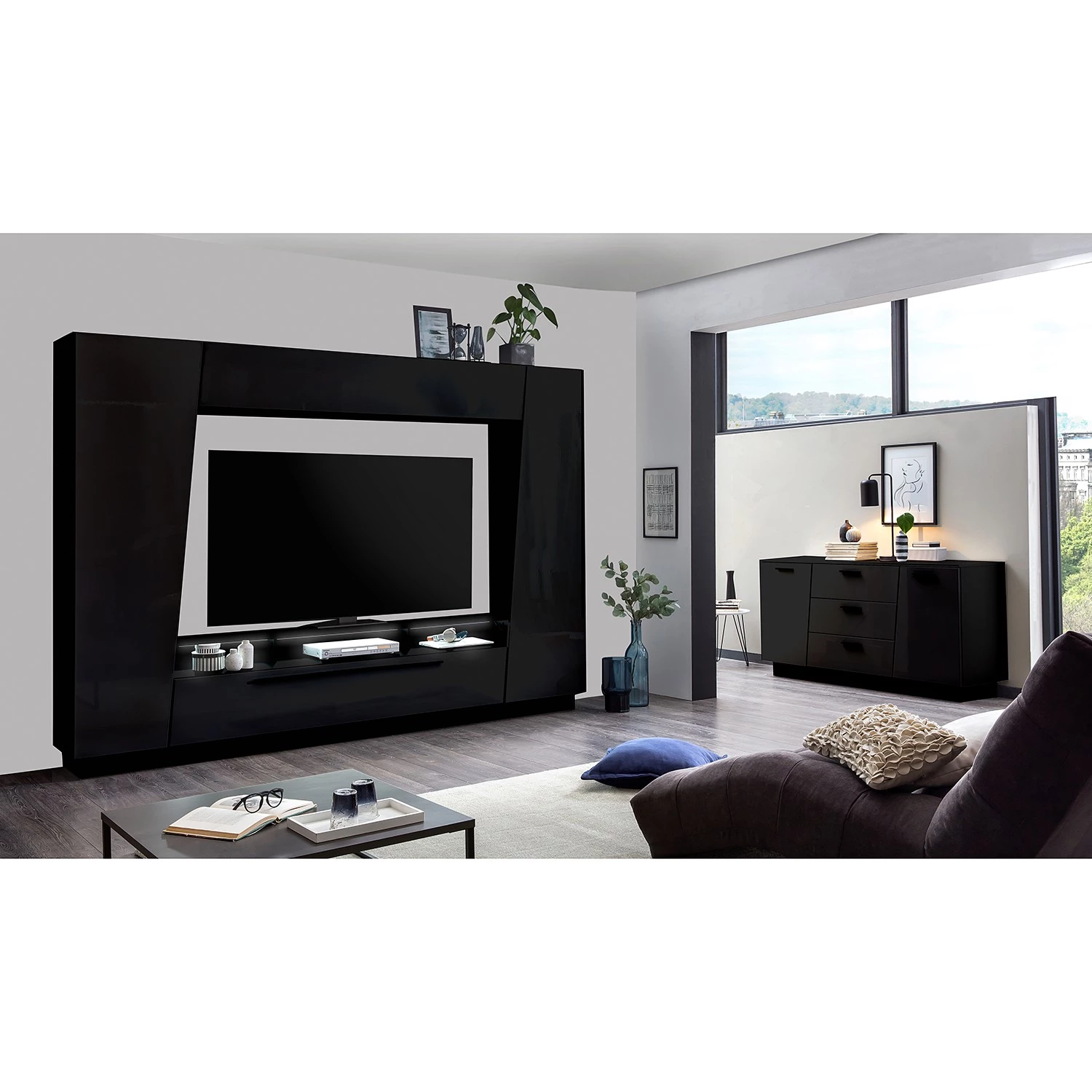 Fredriks Ensemble meubles TV Reedley (4 éléments) - Noir brillant 5 Fredriks Ensemble meubles TV Reedley (4 éléments) - Noir brillant – Image 3