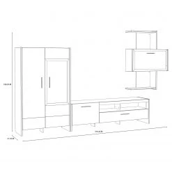 Loftscape Ensemble meubles TV Sahil (4 éléments) - Imitation chêne Sorrento gris / Noir -Meubles TV muraux Soldes 1000342498 220331 500 SKETCH DETAILS P000000001000342498 sketch