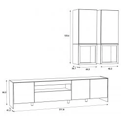 Loftscape Ensemble meubles TV Urban I (3 élém.) - Éclairage Éclairage  - Blanc / Imitation chêne gris -Meubles TV muraux Soldes 1000344681 220414 500 SKETCH DETAILS P000000001000344681 sketch