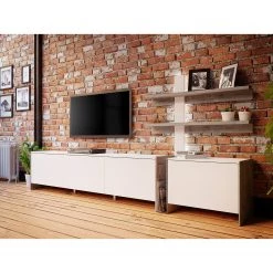 Loftscape Ensemble meubles TV Urban II (3 Ă©lĂ©m.) - Ăclairage Ăclairage - Blanc / Imitation chĂȘne gris