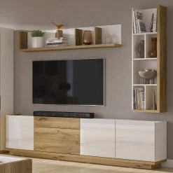 Loftscape Ensemble meubles TV Lahntal I (3 Ă©lĂ©m.) - Blanc brillant / Imitation chĂȘne Ă nĆuds