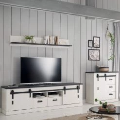 Ridgevalley Ensemble meubles TV Shutter II (3 élém.) - Imitation pin blanc