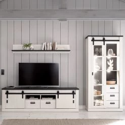 Ridgevalley Ensemble meubles TV Shutter V (3 élém.) - Imitation pin blanc
