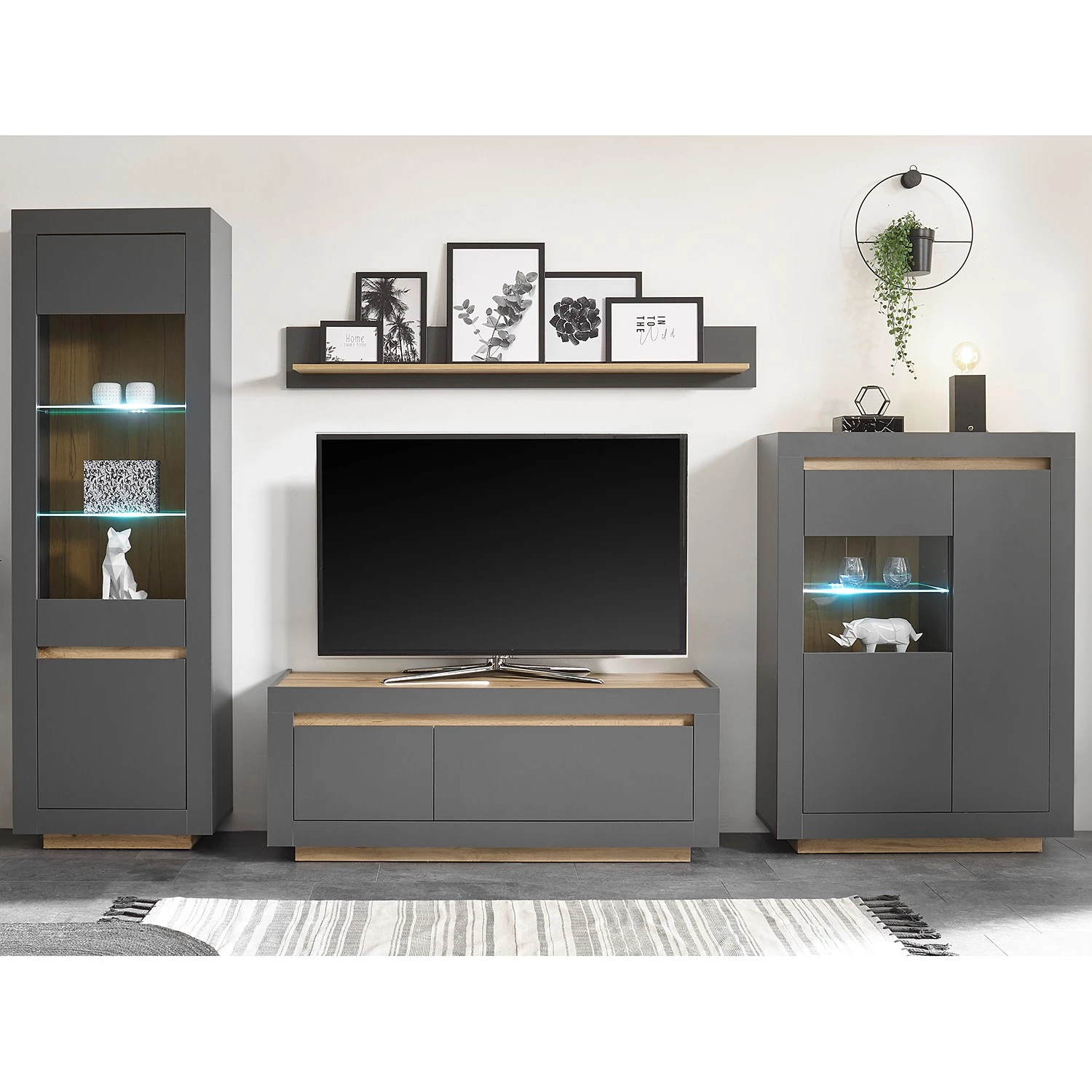 Loftscape Ensemble meubles TV Accra I (4 élém.) - Anthracite / Imitation chêne 3 Loftscape Ensemble meubles TV Accra I (4 élém.) - Anthracite / Imitation chêne