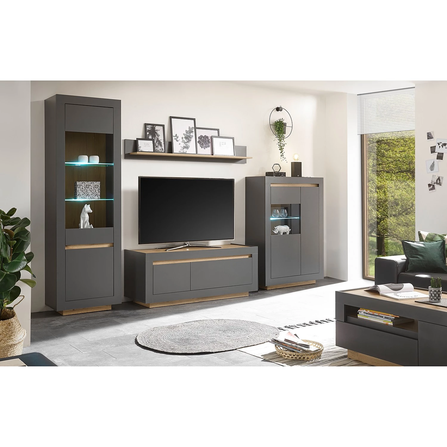 Loftscape Ensemble meubles TV Accra I (4 élém.) - Anthracite / Imitation chêne 4 Loftscape Ensemble meubles TV Accra I (4 élém.) - Anthracite / Imitation chêne – Image 2