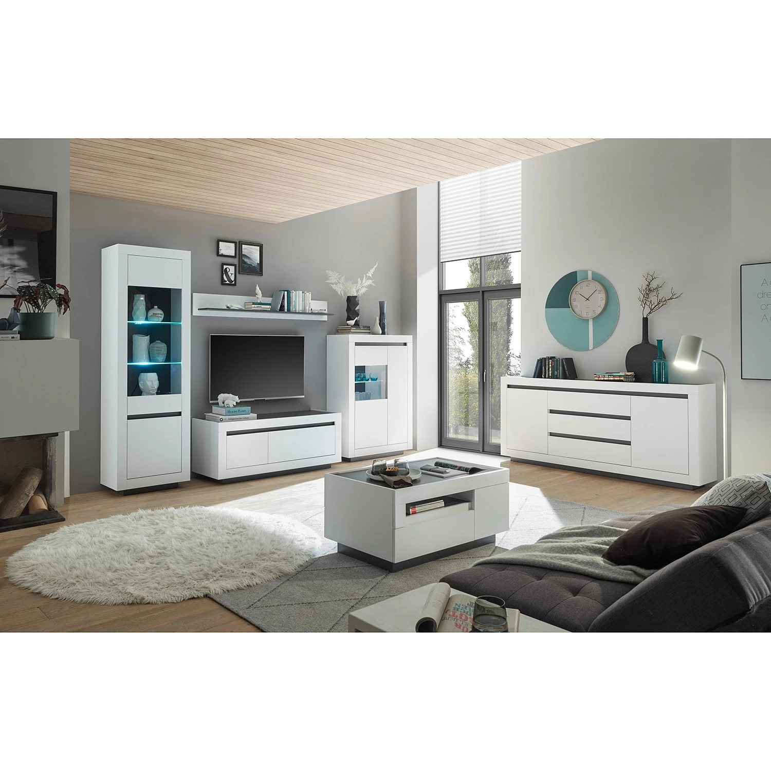 Loftscape Ensemble meubles TV Accra I (4 élém.) - Blanc / Anthracite 4 Loftscape Ensemble meubles TV Accra I (4 élém.) - Blanc / Anthracite – Image 2