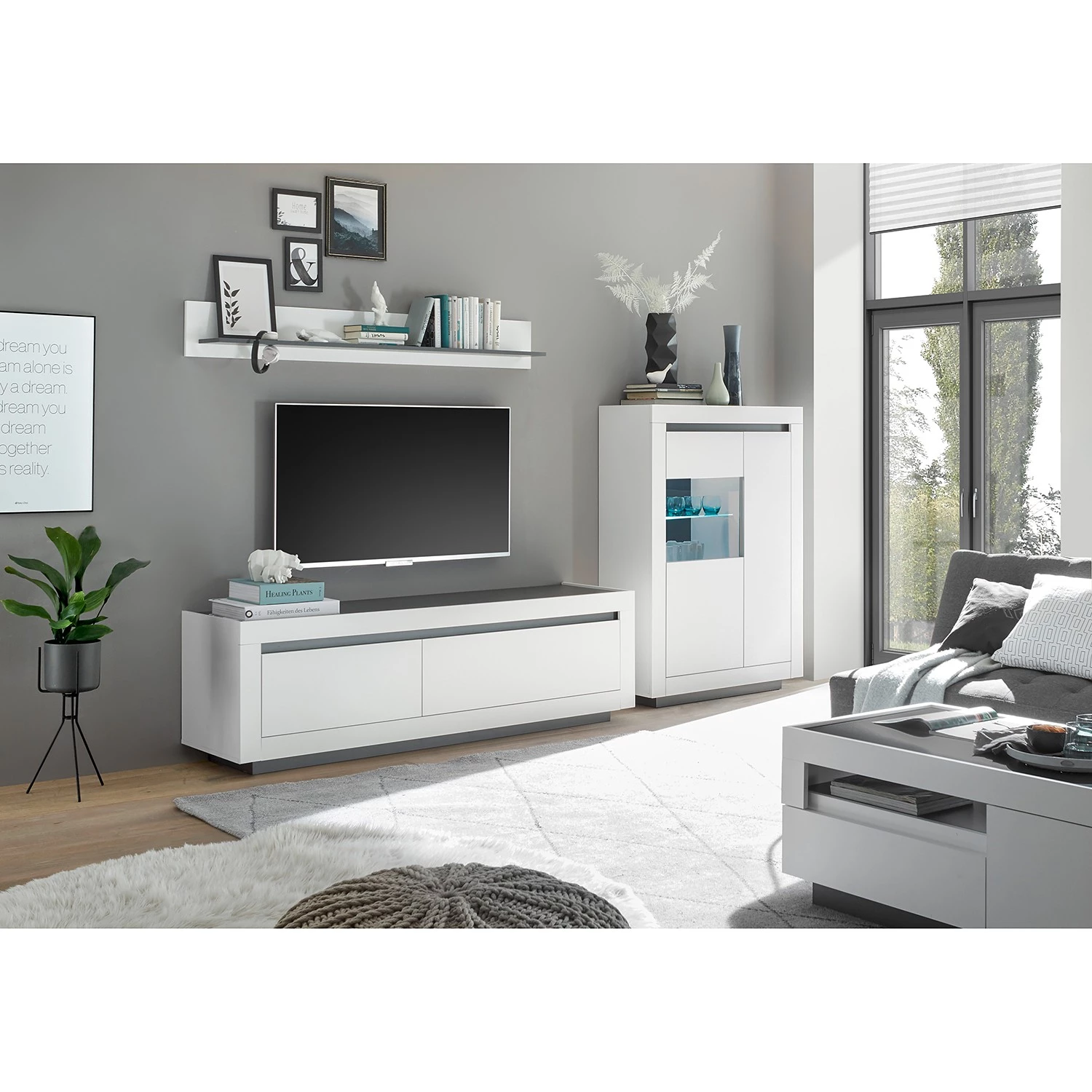 Loftscape Ensemble meubles TV Accra III (3 élém.) - Blanc / Anthracite 4 Loftscape Ensemble meubles TV Accra III (3 élém.) - Blanc / Anthracite – Image 2