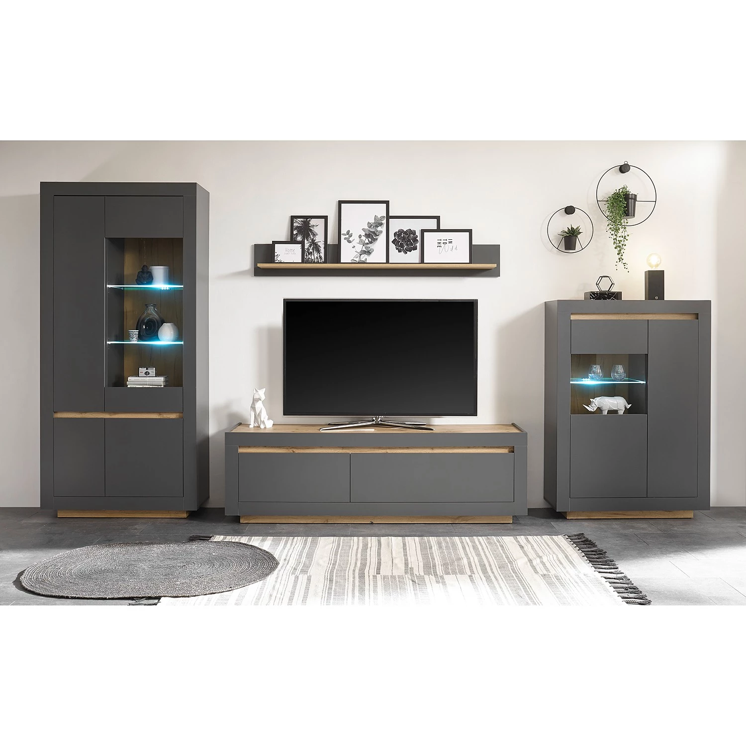 Loftscape Ensemble meubles TV Accra II (4 élém.) - Anthracite / Imitation chêne 3 Loftscape Ensemble meubles TV Accra II (4 élém.) - Anthracite / Imitation chêne