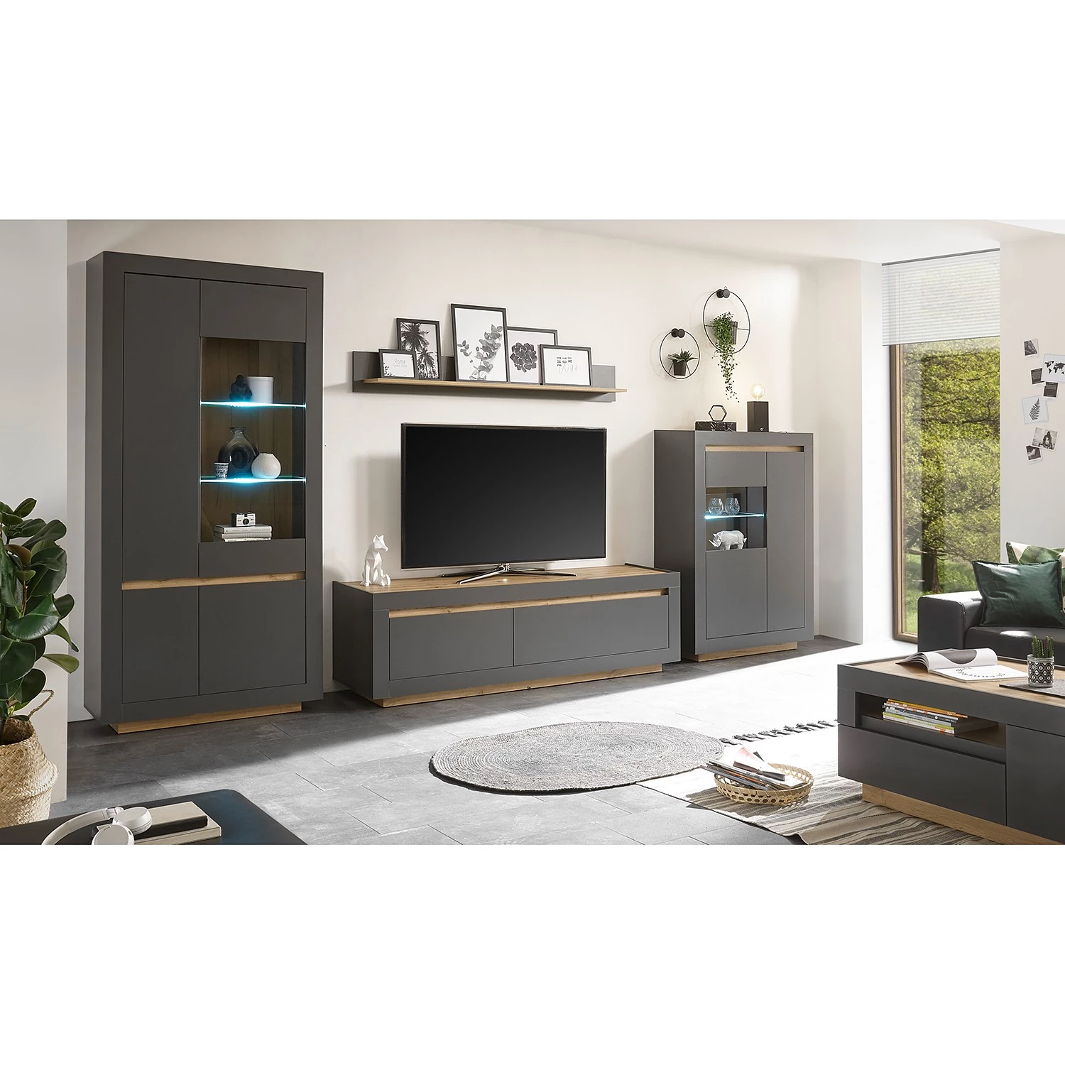 Loftscape Ensemble meubles TV Accra II (4 élém.) - Anthracite / Imitation chêne 4 Loftscape Ensemble meubles TV Accra II (4 élém.) - Anthracite / Imitation chêne – Image 2