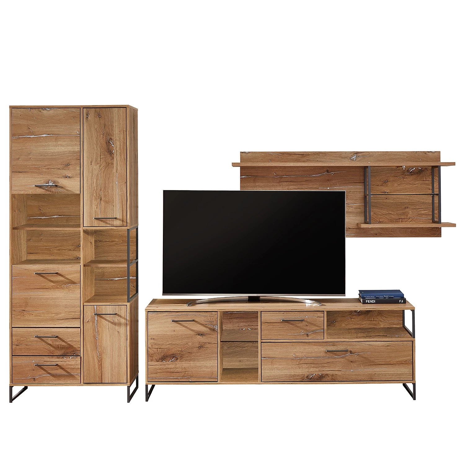 Red Living Ensemble meubles TV Sligo (3 éléments) - Imitation chêne rustique argenté / Graphite 5 Red Living Ensemble meubles TV Sligo (3 éléments) - Imitation chêne rustique argenté / Graphite – Image 3