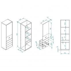 Loftscape Ensemble meubles TV Muuga II (4 élém.) - Blanc / Gris -Meubles TV muraux Soldes 1000356495 220608 500 SKETCH DETAILS P000000001000356495 sketch