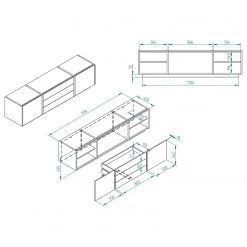Loftscape Ensemble meubles TV Muuga I (4 éléments) - Blanc / Gris -Meubles TV muraux Soldes 1000356496 220608 500 SKETCH DETAILS P000000001000356496 sketch