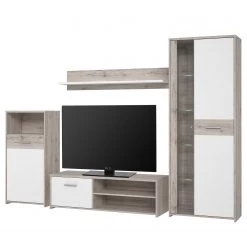 Loftscape Ensemble meubles TV Union City (4 Ă©lem.) - Avec Ăclairage inclus - Blanc mat / Imitation chĂȘne clair