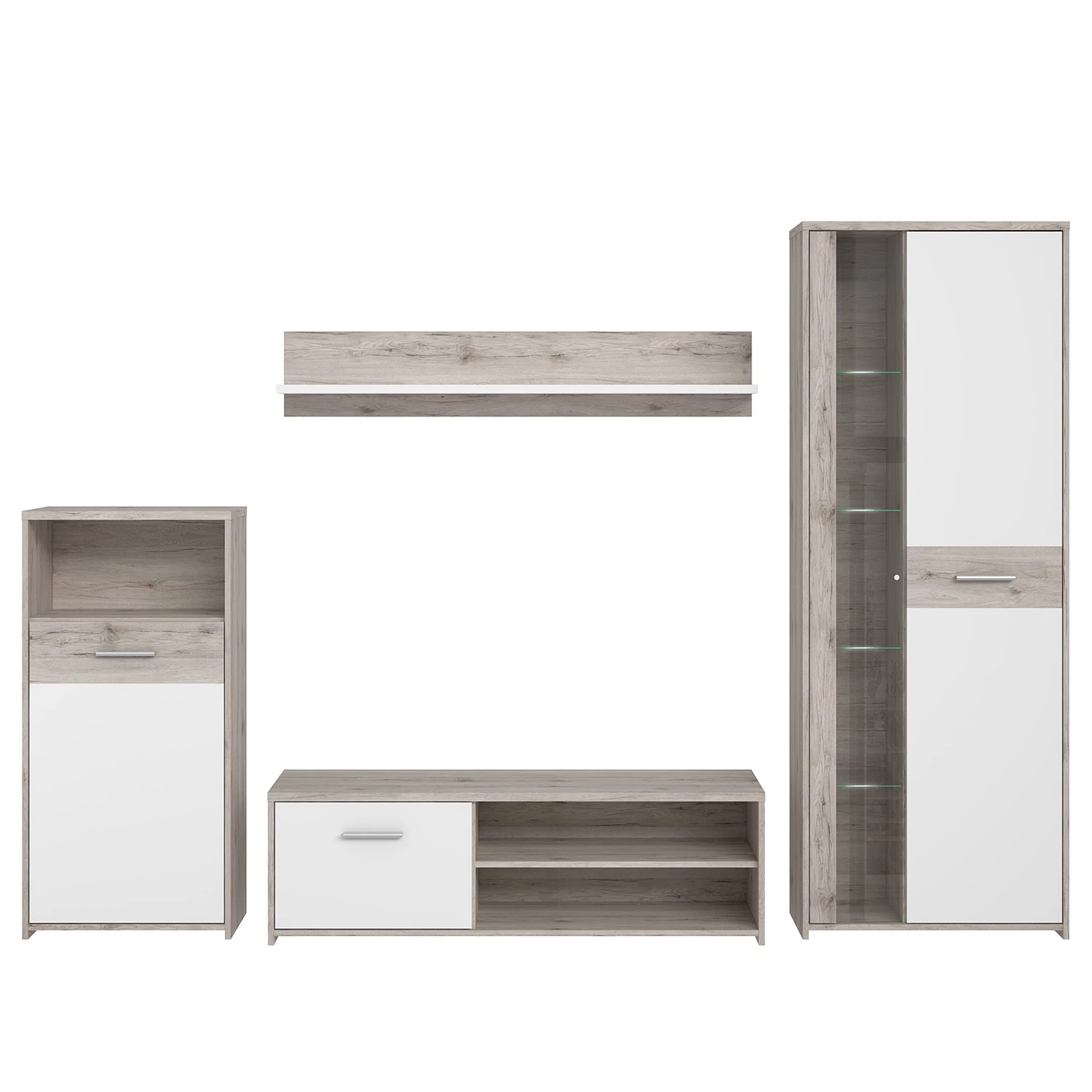 Loftscape Ensemble meubles TV Union City (4 élem.) - Avec Éclairage inclus - Blanc mat / Imitation chêne clair 4 Loftscape Ensemble meubles TV Union City (4 élem.) - Avec Éclairage inclus - Blanc mat / Imitation chêne clair – Image 2