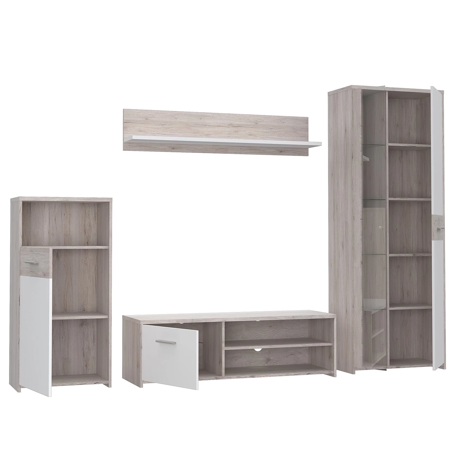 Loftscape Ensemble meubles TV Union City (4 élem.) - Avec Éclairage inclus - Blanc mat / Imitation chêne clair 5 Loftscape Ensemble meubles TV Union City (4 élem.) - Avec Éclairage inclus - Blanc mat / Imitation chêne clair – Image 3