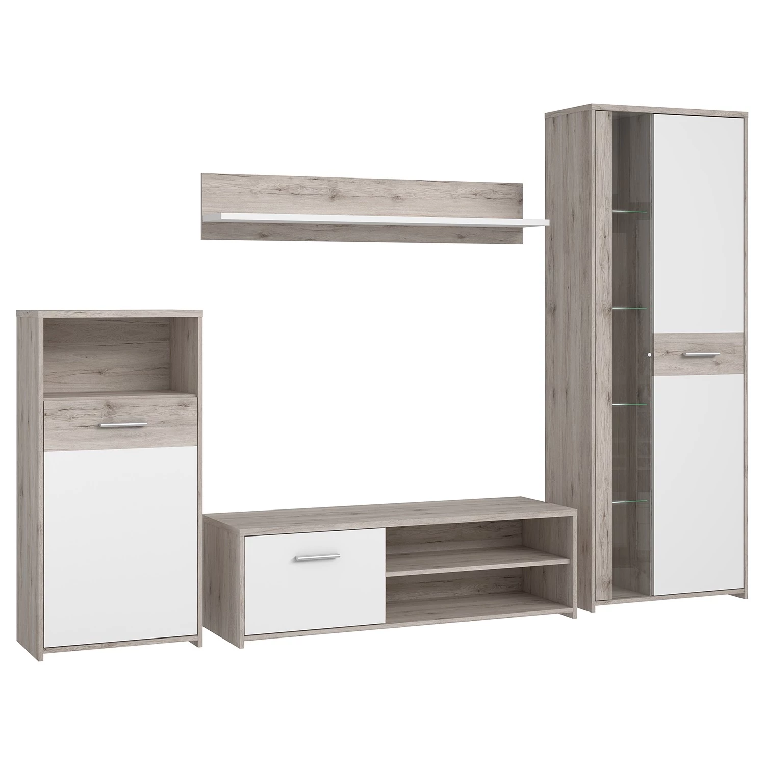 Loftscape Ensemble meubles TV Union City (4 élem.) - Avec Éclairage inclus - Blanc mat / Imitation chêne clair 6 Loftscape Ensemble meubles TV Union City (4 élem.) - Avec Éclairage inclus - Blanc mat / Imitation chêne clair – Image 4