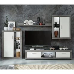 Trendteam Ensemble meubles TV jazz I (4 éléments) - Imitation chêne gris / Blanc