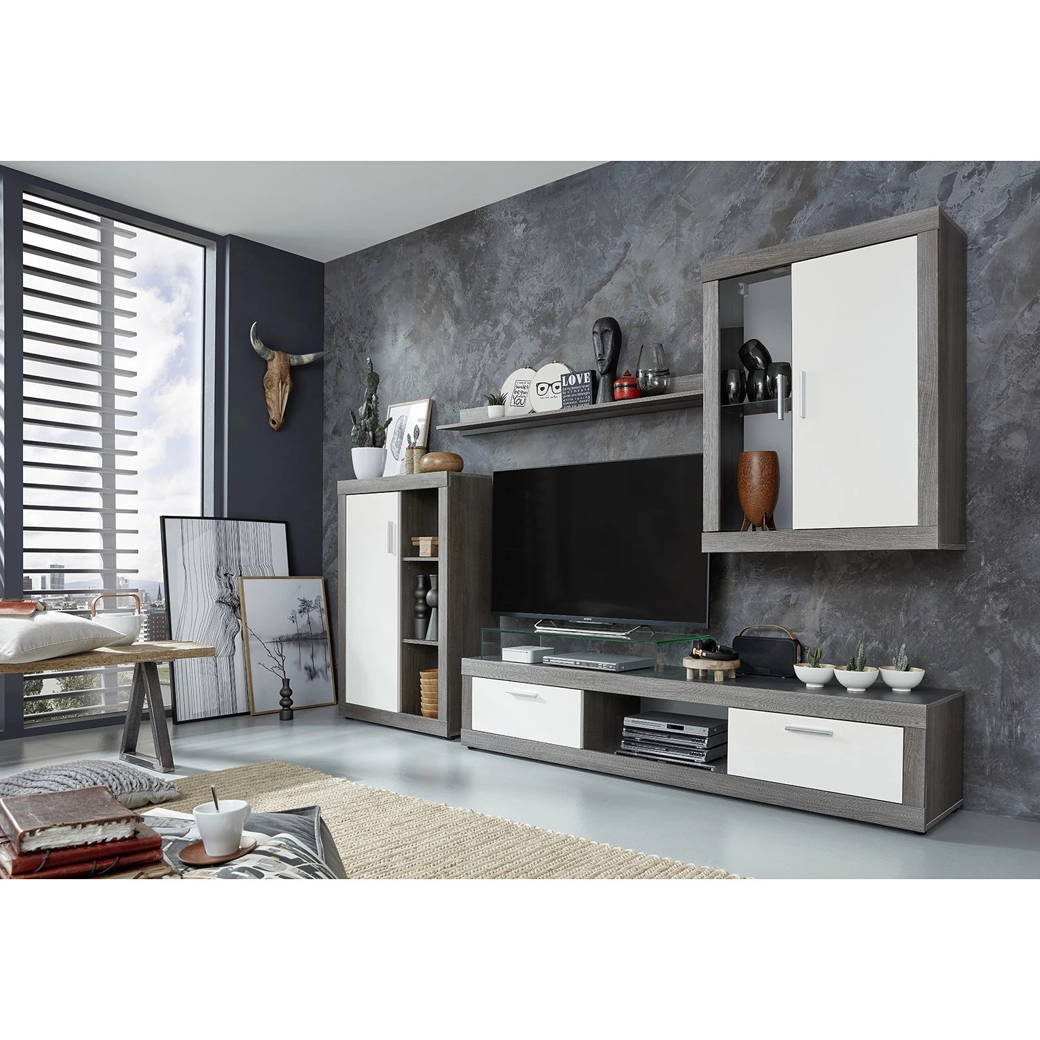 Trendteam Ensemble meubles TV jazz I (4 éléments) - Imitation chêne gris / Blanc 8 Trendteam Ensemble meubles TV jazz I (4 éléments) - Imitation chêne gris / Blanc – Image 6