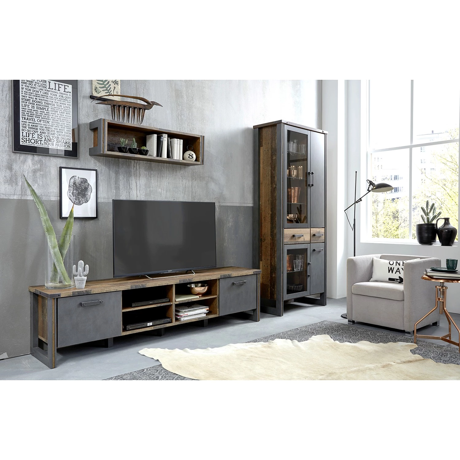 Trendteam Ensemble meubles TV Prime II (3 élém.) - Imitation béton / Imitation vieux bois 5 Trendteam Ensemble meubles TV Prime II (3 élém.) - Imitation béton / Imitation vieux bois – Image 3