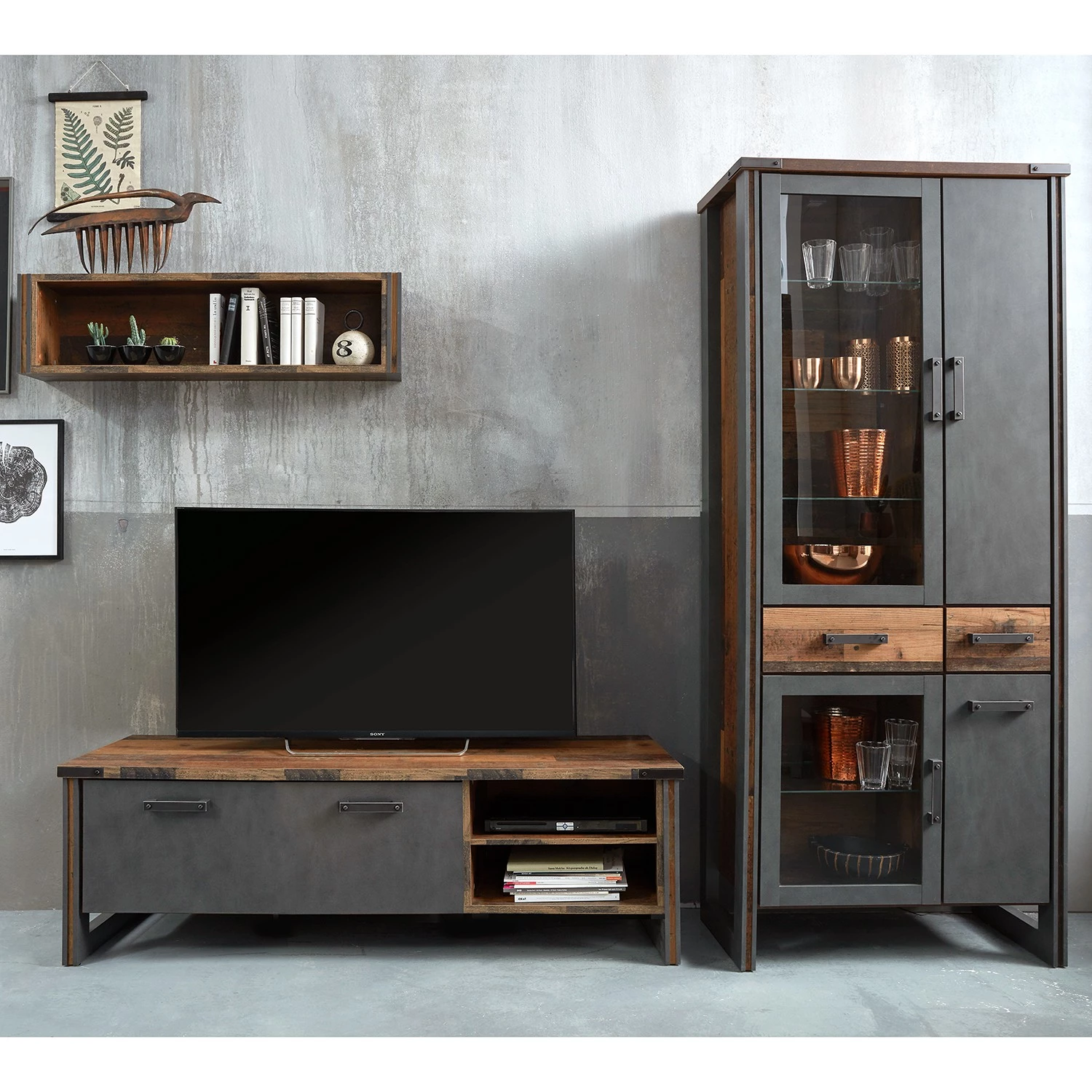 Trendteam Ensemble meubles TV Prime I (3 éléments) - Imitation béton / Imitation vieux bois 3 Trendteam Ensemble meubles TV Prime I (3 éléments) - Imitation béton / Imitation vieux bois