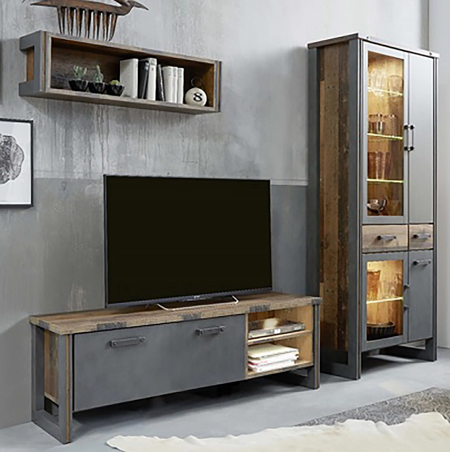 Trendteam Ensemble meubles TV Prime I (3 éléments) - Imitation béton / Imitation vieux bois 5 Trendteam Ensemble meubles TV Prime I (3 éléments) - Imitation béton / Imitation vieux bois – Image 3