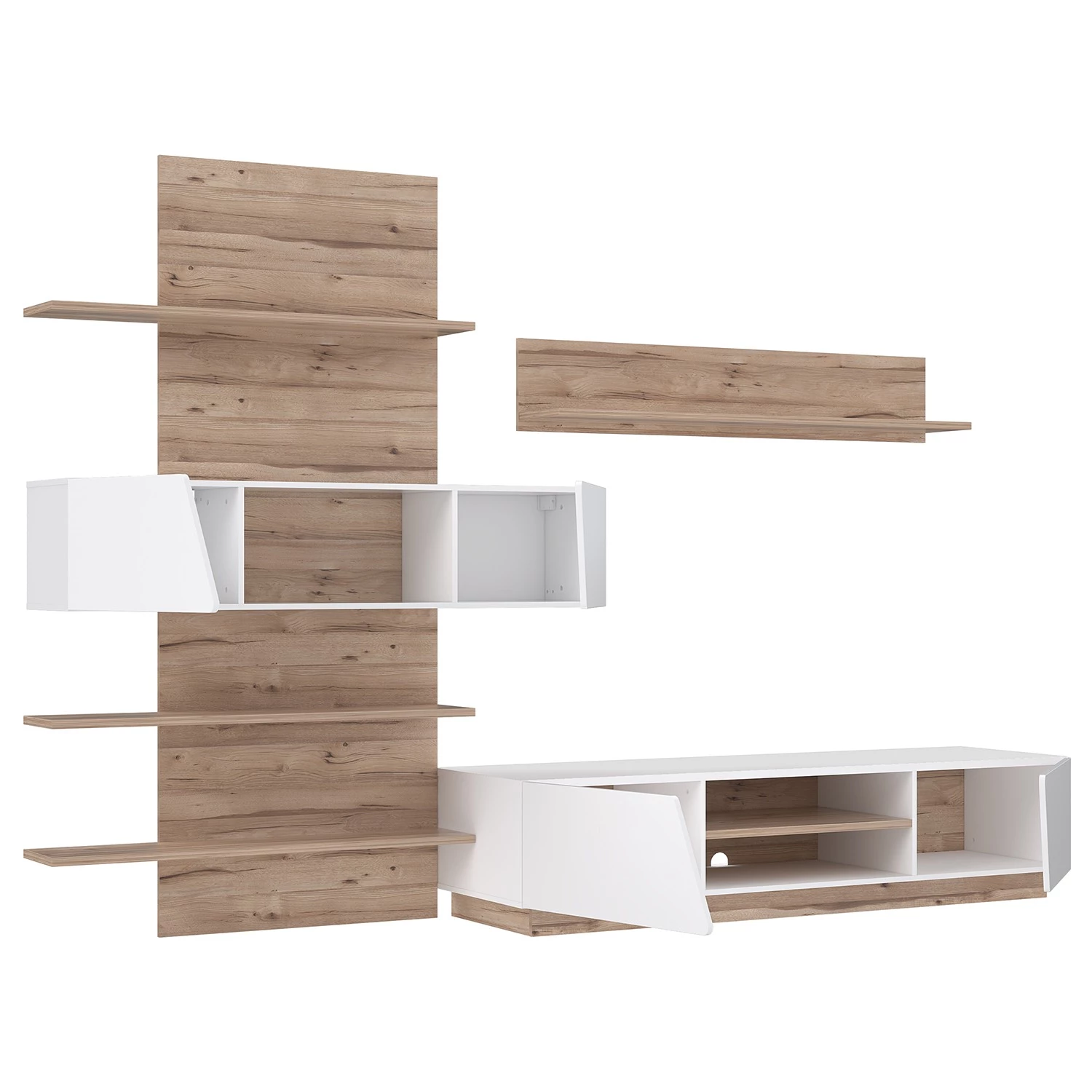 Loftscape Ensemble meubles TV Camolin (3 éléments) - Blanc brillant / Imitation chêne 4 Loftscape Ensemble meubles TV Camolin (3 éléments) - Blanc brillant / Imitation chêne – Image 2