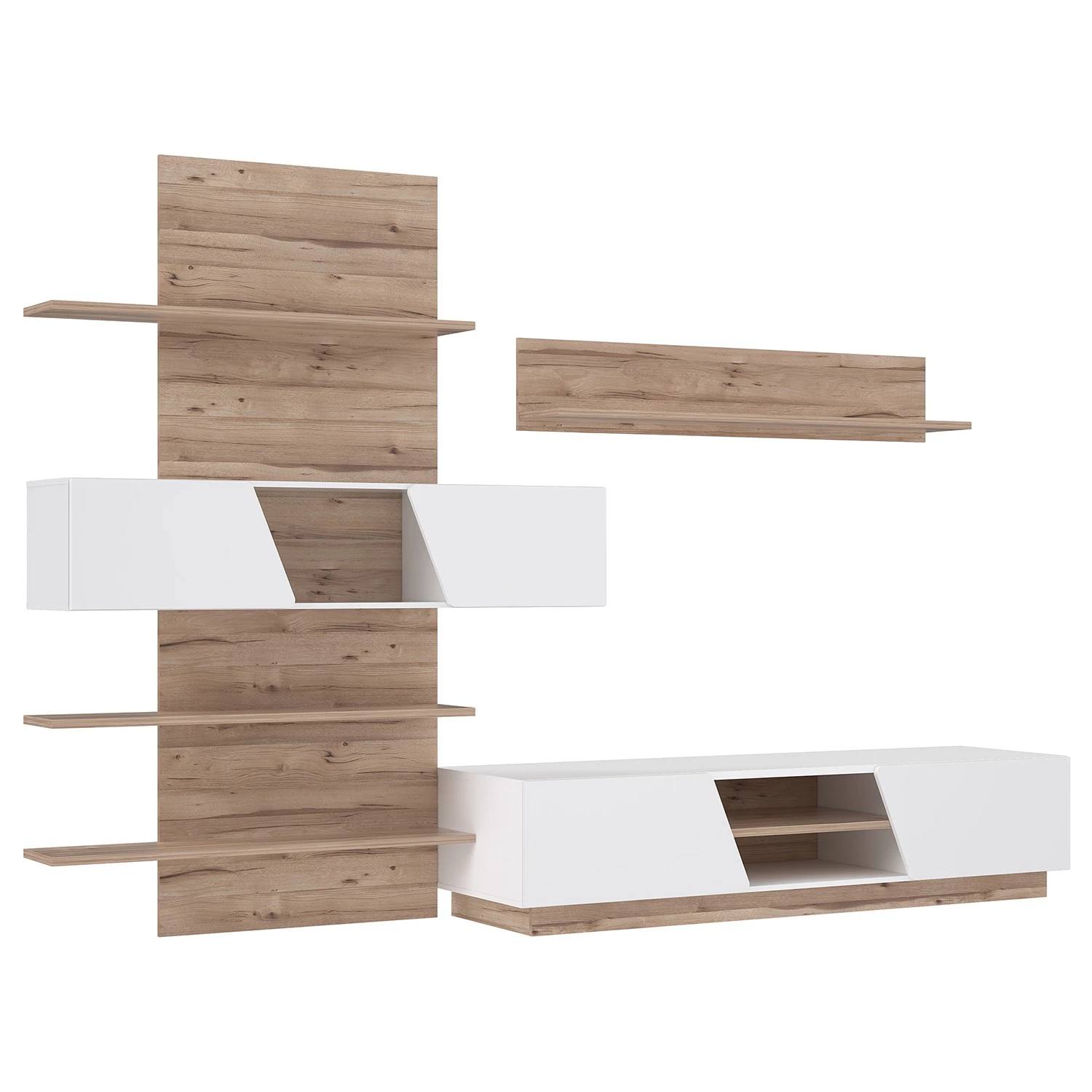 Loftscape Ensemble meubles TV Camolin (3 éléments) - Blanc brillant / Imitation chêne 5 Loftscape Ensemble meubles TV Camolin (3 éléments) - Blanc brillant / Imitation chêne – Image 3