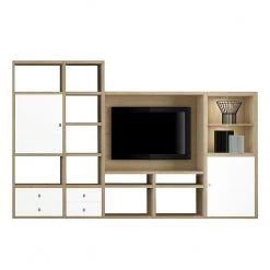 Loftscape Ensemble mural TV Emporior II - Avec éclairage - Blanc / Imitation chêne