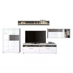 Loftscape Ensemble mural Arco I (4 éléments) - Blanc brillant / Gris -Meubles TV muraux Soldes wohnwand arco i 4 teilig hochglanz weiss grau 4711060