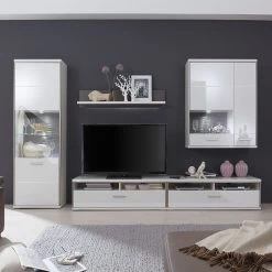 Loftscape Ensemble mural Arco I (5 éléments) - Blanc brillant / Gris -Meubles TV muraux Soldes wohnwand arco i 5 teilig hochglanz weiss grau 4710616