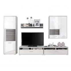 Loftscape Ensemble mural Arco I (5 éléments) - Blanc brillant / Gris -Meubles TV muraux Soldes wohnwand arco i 5 teilig hochglanz weiss grau 4710620