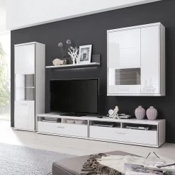 Loftscape Ensemble mural Arco I (5 éléments) - Blanc brillant / Gris -Meubles TV muraux Soldes wohnwand arco i 5 teilig hochglanz weiss grau 4710624