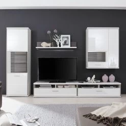 Loftscape Ensemble mural Arco I (5 éléments) - Blanc brillant / Gris -Meubles TV muraux Soldes wohnwand arco i 5 teilig hochglanz weiss grau 4710628