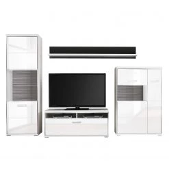 Loftscape Ensemble mural Arco II (4 éléments) - Blanc brillant / Gris -Meubles TV muraux Soldes wohnwand arco ii 4 teilig hochglanz weiss grau 4710572