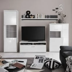 Loftscape Ensemble mural Arco II (4 éléments) - Blanc brillant / Gris -Meubles TV muraux Soldes wohnwand arco ii 4 teilig hochglanz weiss grau 4710580