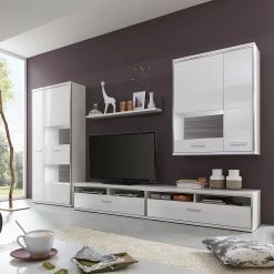 Loftscape Ensemble mural Arco II (5 éléments) - Blanc brillant / Gris -Meubles TV muraux Soldes wohnwand arco ii 5 teilig hochglanz weiss grau 4710660