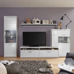 Loftscape Ensemble mural Arco III (4 éléments) - Blanc brillant / Gris -Meubles TV muraux Soldes wohnwand arco iii 4 teilig hochglanz weiss grau 4710736