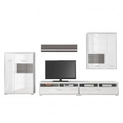 Loftscape Ensemble mural Arco III (5 éléments) - Blanc brillant / Gris -Meubles TV muraux Soldes wohnwand arco iii 5 teilig hochglanz weiss grau 4710692