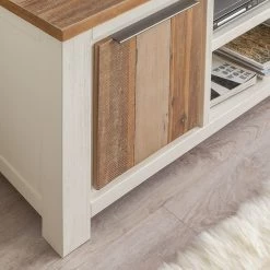 Maison Belfort Ensemble mural Doral (3 éléments) - Partiellement en acacia massif - Blanc / Acacia -Meubles TV muraux Soldes wohnwand doral 3 teilig akazie teilmassiv weiss akazie 3588901