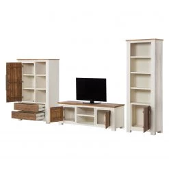 Maison Belfort Ensemble mural Doral (3 éléments) - Partiellement en acacia massif - Blanc / Acacia -Meubles TV muraux Soldes wohnwand doral 3 teilig akazie teilmassiv weiss akazie 3600889