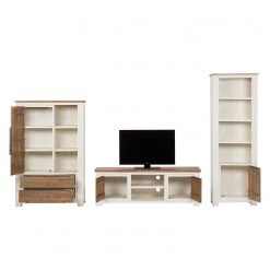 Maison Belfort Ensemble mural Doral (3 éléments) - Partiellement en acacia massif - Blanc / Acacia -Meubles TV muraux Soldes wohnwand doral 3 teilig akazie teilmassiv weiss akazie 3600893