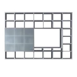 Loftscape Ensemble meuble TV Empire - Blanc brillant - Porte vitrée coulissante -Meubles TV muraux Soldes wohnwand empire weiss hochglanz satinierte glasschiebetuer 2807442